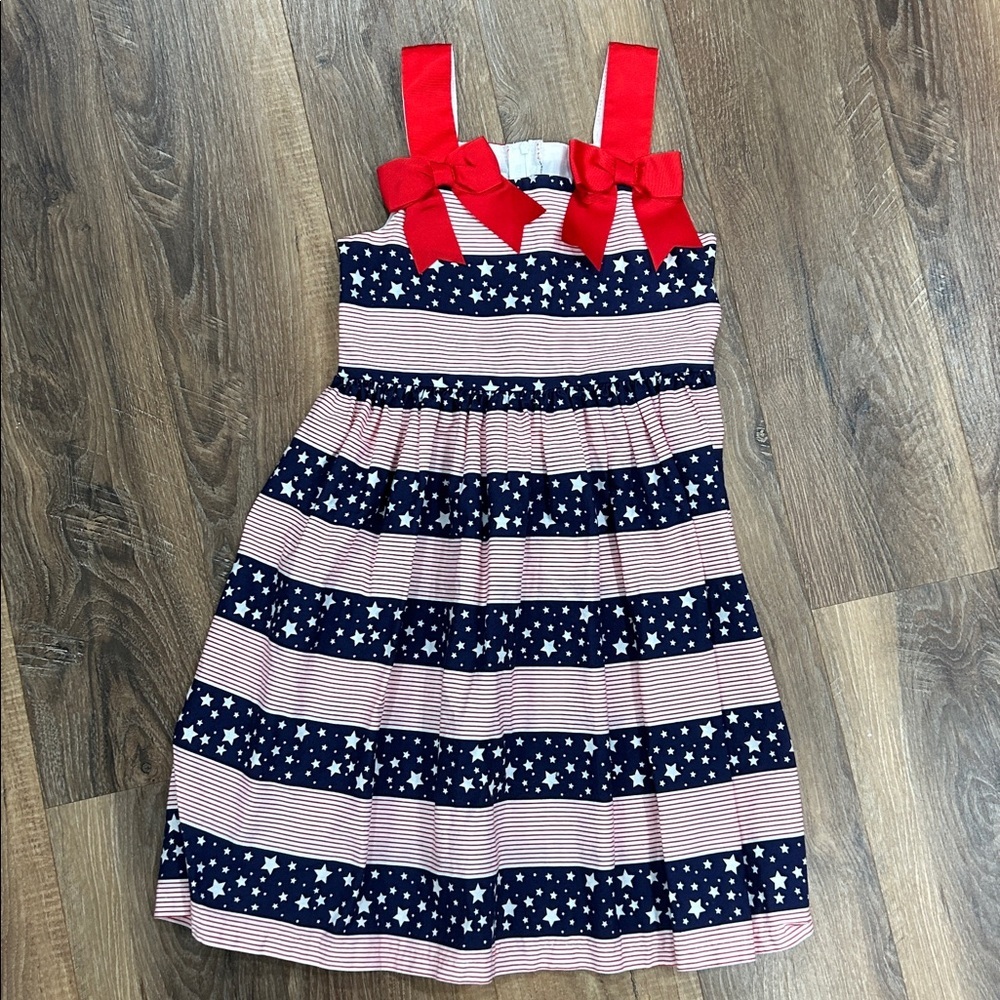 Bonnie Jean Red, White, & Blue Stars & Stripes 4th of July Dress size 6X zip up